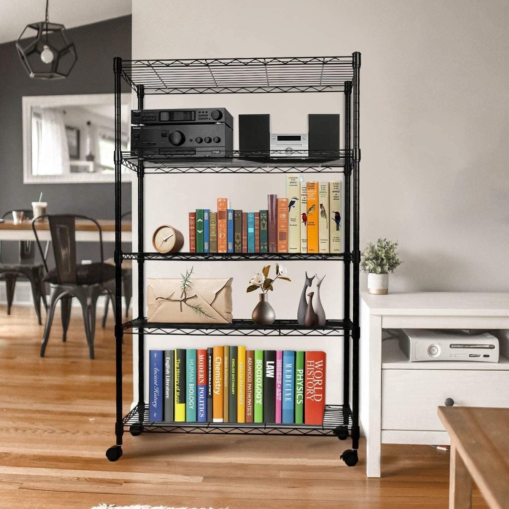 Simple Deluxe Heavy Duty 5-Shelf Shelving Unit 1250Lb Capacity, 29.92 D x 13.98 W x 62.99 H, 5 Tier, Black Simple Deluxe Heavy Duty 5-Shelf Shelving Unit 1250Lb Capacity, 29.92 D x 13.98 W x 62.99 H, 5 Tier, Black