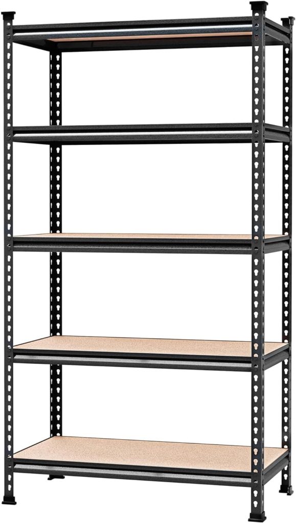 WORKPRO 5-Tier Metal Storage Shelving Unit, 36”W x 18”D x 72”H, Adjustable Storage Rack Heavy Duty Shelf with Particle Board, 4000 lbs Load Capacity (Total) for Garage Warehouse, Black/Silver