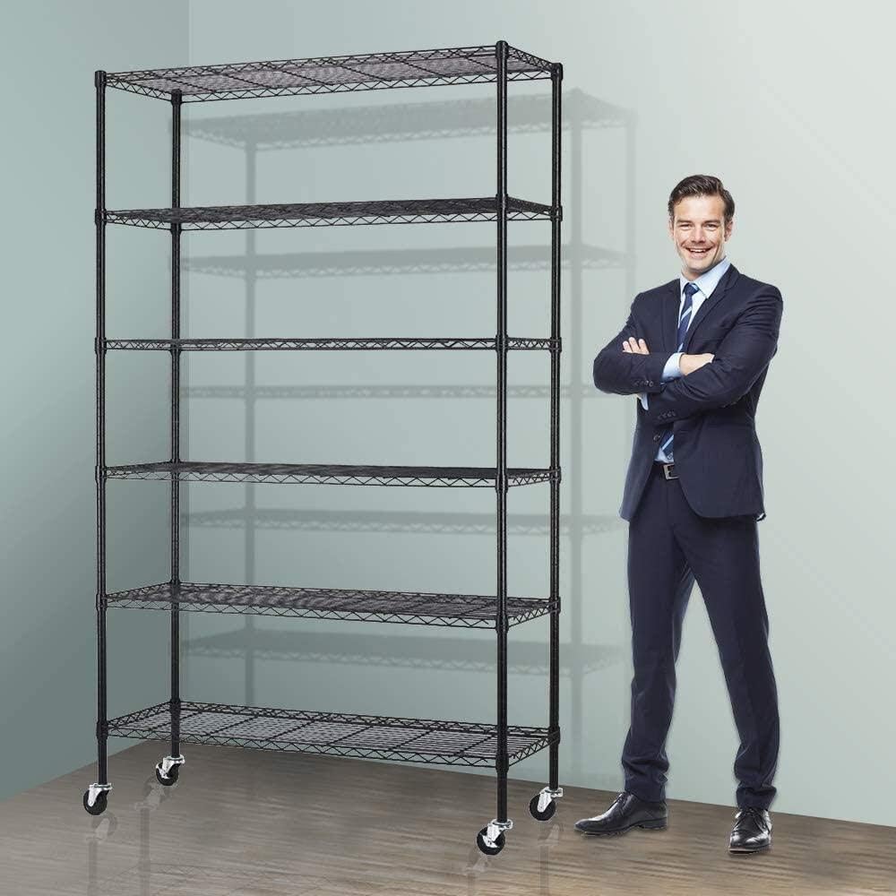 6-Tier Storage Shelves NSF Certified Wire Shelving Unit on Wheels Heavy Duty Metal Shelves Adjustable Steel Shelving 2100Lbs Capacity for Closet Pantry Basement- (18x48x82, Black) 6-Tier Storage Shelves NSF Certified Wire Shelving Unit on Wheels Heavy Duty Metal Shelves Adjustable Steel Shelving 2100Lbs Capacity for Closet Pantry Basement- (18x48x82, Black)