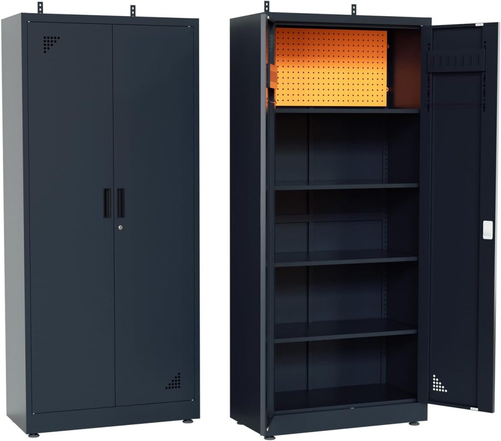 Garage Storage Cabinet 71 Tall Metal Storage Cabinet with 2 Doors and 4 Adjustable Shelf Height and Leg Levelers Includes Pegboard and Accessories for Office, Home, School, Garage Garage Storage Cabinet 71 Tall Metal Storage Cabinet with 2 Doors and 4 Adjustable Shelf Height and Leg Levelers Includes Pegboard and Accessories for Office, Home, School, Garage