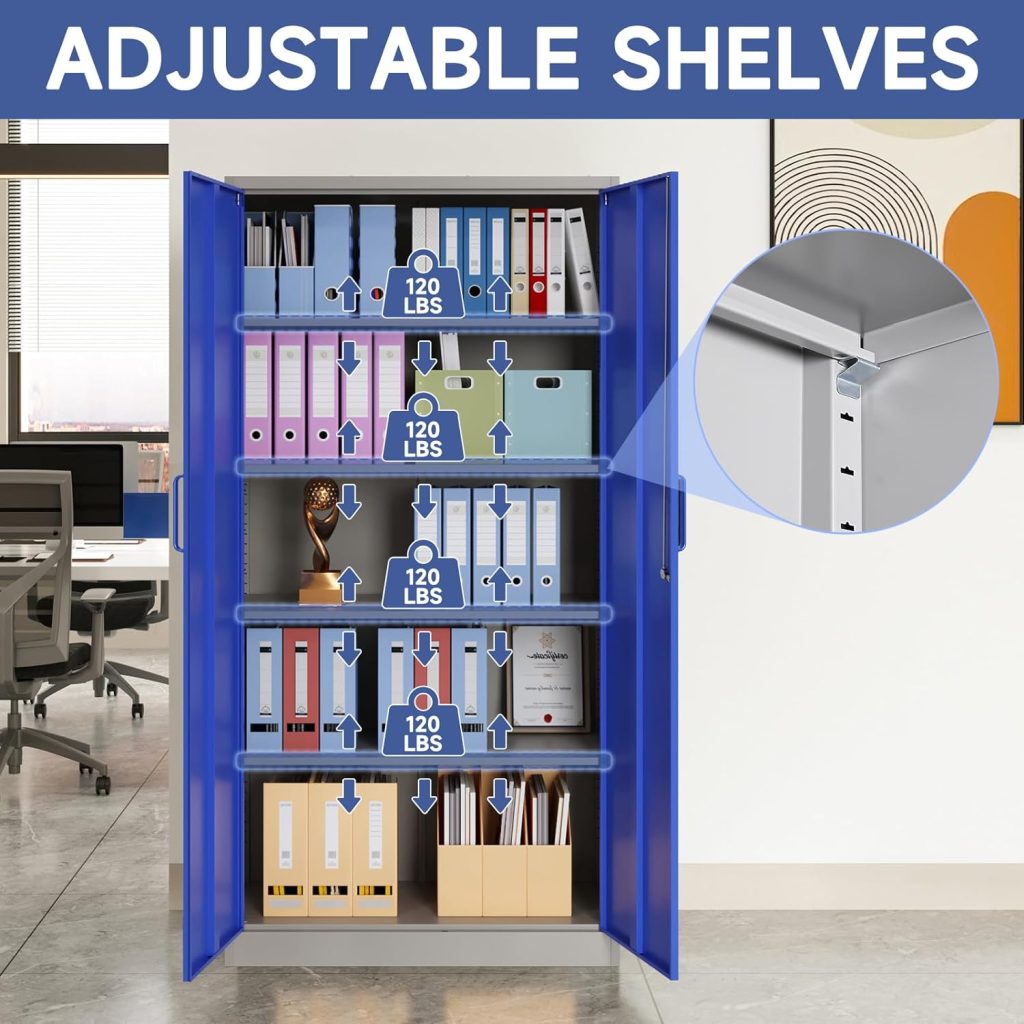 Metal Garage Storage Cabinet, 71 Locking Storage Cabinet with 2 Doors and 4 Adjustable Shelves, Lockable Metal Cabinet for Office,Home,Garage,Gym,School(Blue) Metal Garage Storage Cabinet, 71 Locking Storage Cabinet with 2 Doors and 4 Adjustable Shelves, Lockable Metal Cabinet for Office,Home,Garage,Gym,School(Blue)