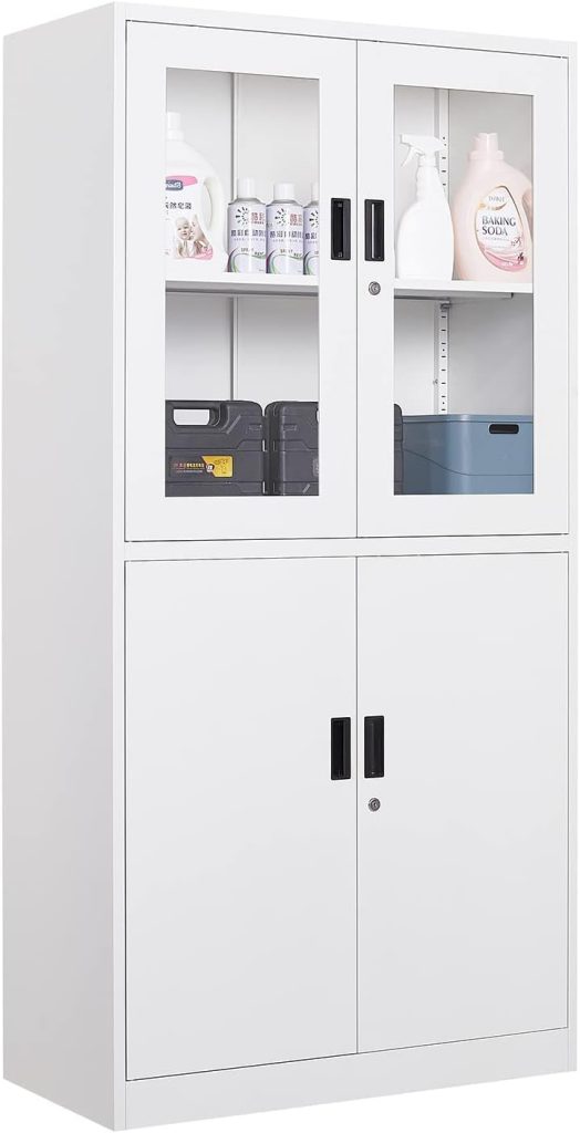 Metal Garage Storage Cabinet, 71 Locking Storage Cabinet with 2 Doors and 4 Adjustable Shelves, Lockable Metal Cabinet for Office,Home,Garage,Gym,School(Blue) Metal Garage Storage Cabinet, 71 Locking Storage Cabinet with 2 Doors and 4 Adjustable Shelves, Lockable Metal Cabinet for Office,Home,Garage,Gym,School(Blue)