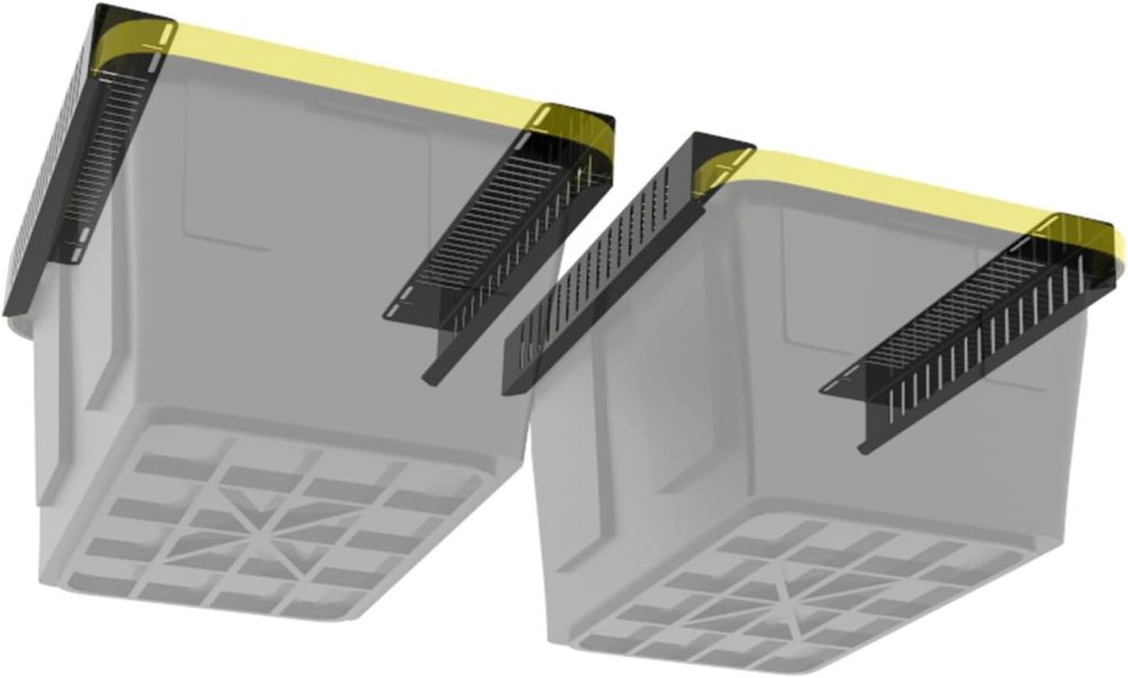 Overhead Bin Rack - Ceiling Mount Overhead Garage Storage Rack | Adjustable Width and Orientation | Heavy Duty Ceiling Bin Storage Rails | Fits Black  Yellow Storage Bins | USA Designed (4 Bins) Overhead Bin Rack - Ceiling Mount Overhead Garage Storage Rack | Adjustable Width and Orientation | Heavy Duty Ceiling Bin Storage Rails | Fits Black  Yellow Storage Bins | USA Designed (4 Bins)