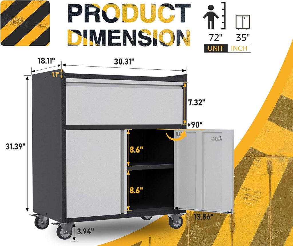 Reemoon Metal Garage Storage Cabinet with Wheels, Rolling Tool Chests  Cabinets with Locking Doors and Shelves, 1 Drawer, Black  Gray Reemoon Metal Garage Storage Cabinet with Wheels, Rolling Tool Chests  Cabinets with Locking Doors and Shelves, 1 Drawer, Black  Gray