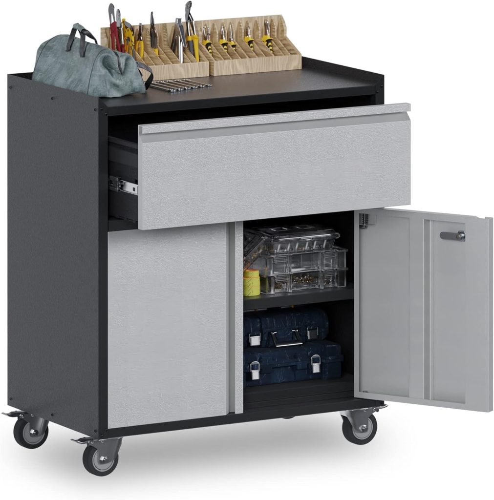 Reemoon Metal Garage Storage Cabinet with Wheels, Rolling Tool Chests  Cabinets with Locking Doors and Shelves, 1 Drawer, Black  Gray Reemoon Metal Garage Storage Cabinet with Wheels, Rolling Tool Chests  Cabinets with Locking Doors and Shelves, 1 Drawer, Black  Gray