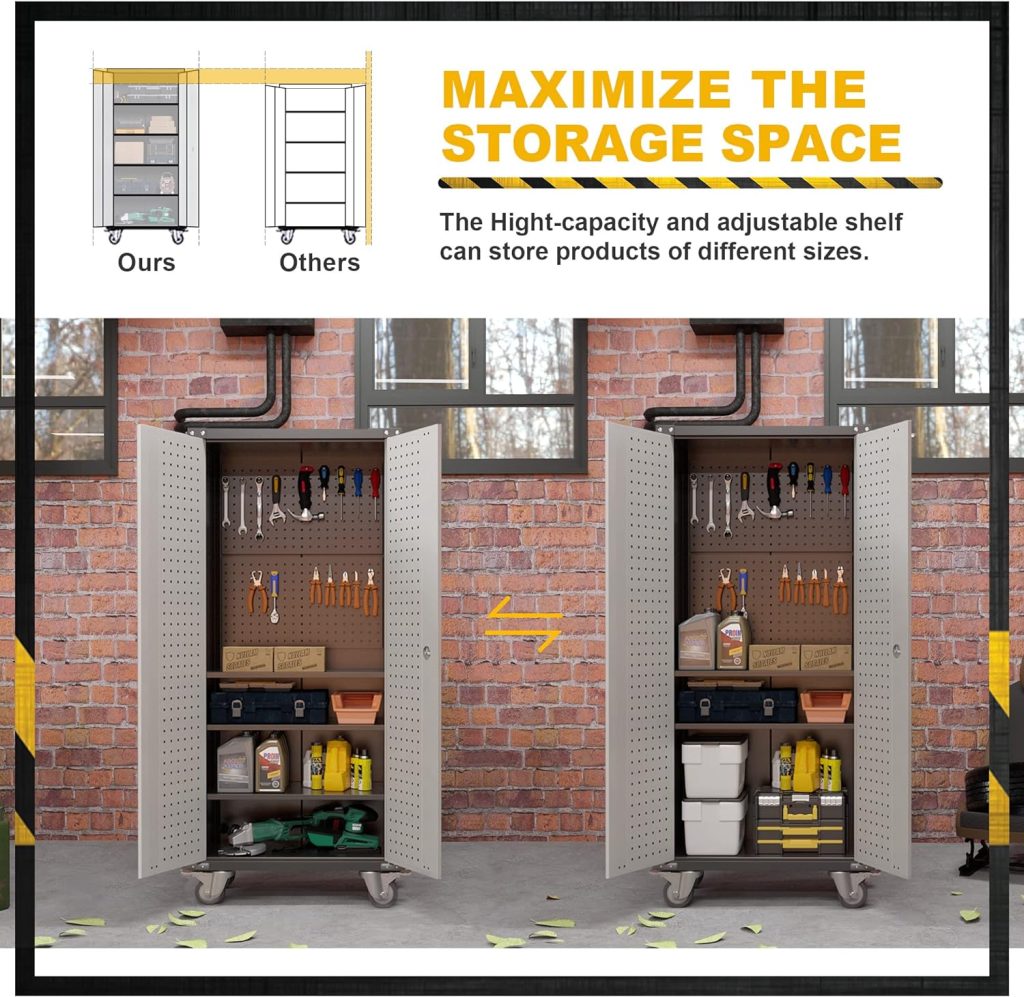 Reemoon Metal Garage Storage Cabinet with Wheels, Rolling Tool Chests  Cabinets with Locking Doors and Shelves, 1 Drawer, Black  Gray Reemoon Metal Garage Storage Cabinet with Wheels, Rolling Tool Chests  Cabinets with Locking Doors and Shelves, 1 Drawer, Black  Gray