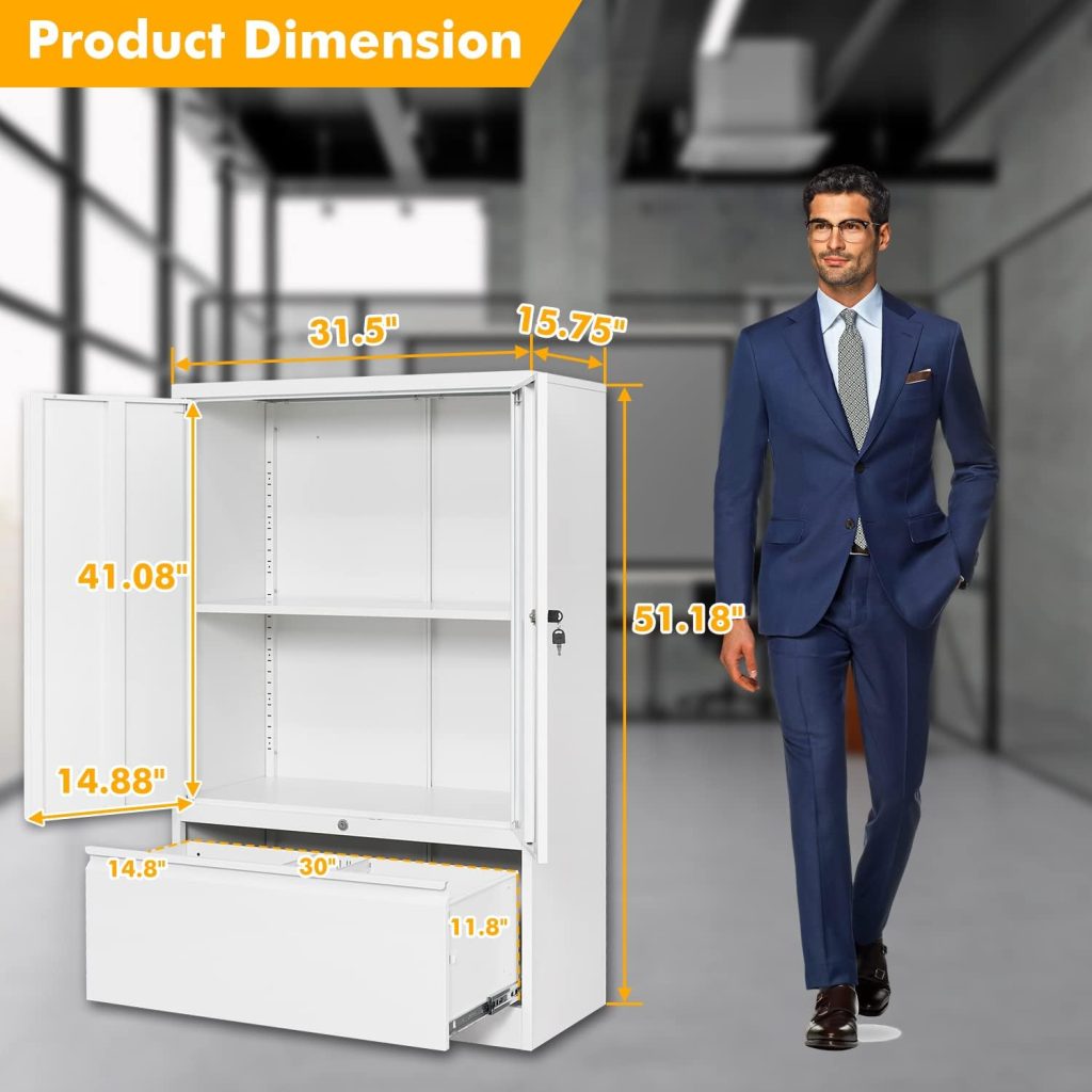 STANI Metal Storage Cabinet, Locking Steel Storage Cabinet with 4 Doors and 2 Adjustable Shelves, 71 Steel Lockable File Cabinet, Tall Steel Cabinet for Home Office,Garage,School (Black)