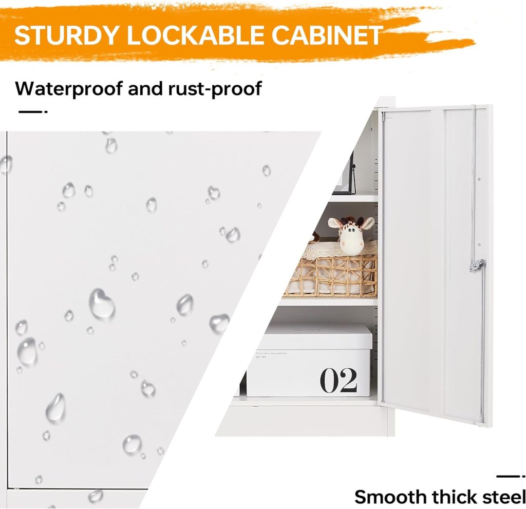 STANI Metal Storage Cabinet, Locking Steel Storage Cabinet with 4 Doors and 2 Adjustable Shelves, 71 Steel Lockable File Cabinet, Tall Steel Cabinet for Home Office,Garage,School (Black)