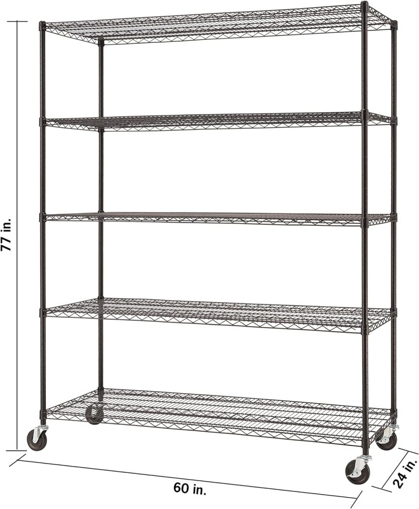 TRINITY Basics 4-Tier Adjustable Wire Shelving with Wheels for Kitchen Organization, Garage Storage, Laundry Room, NSF Certified, 600 to 1800 Pound Capacity, 60” by 24” by 54”, EcoStorage Chrome TRINITY Basics 4-Tier Adjustable Wire Shelving with Wheels for Kitchen Organization, Garage Storage, Laundry Room, NSF Certified, 600 to 1800 Pound Capacity, 60” by 24” by 54”, EcoStorage Chrome
