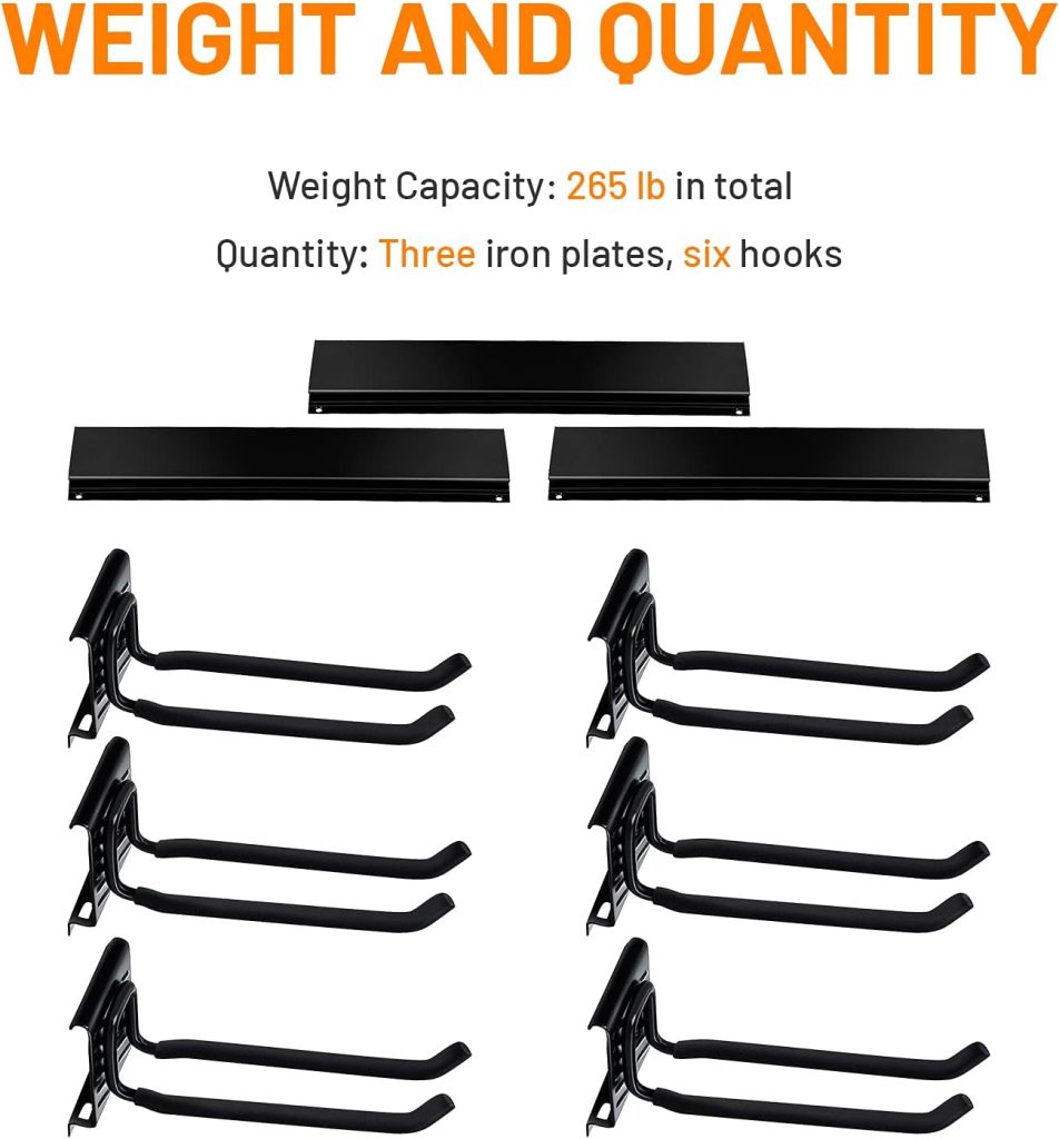 Wallmaster Garage Storage Organization Wall Mount, Garden Tool Rack Organizer Heavy Duty Folding Chair Hangers with 6 Adjustable Hooks 48inch Tracks Max Load 265lb