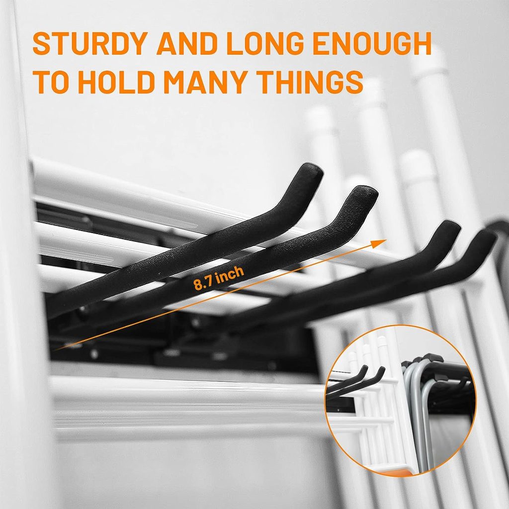 Wallmaster Garage Storage Organization Wall Mount, Garden Tool Rack Organizer Heavy Duty Folding Chair Hangers with 6 Adjustable Hooks 48inch Tracks Max Load 265lb