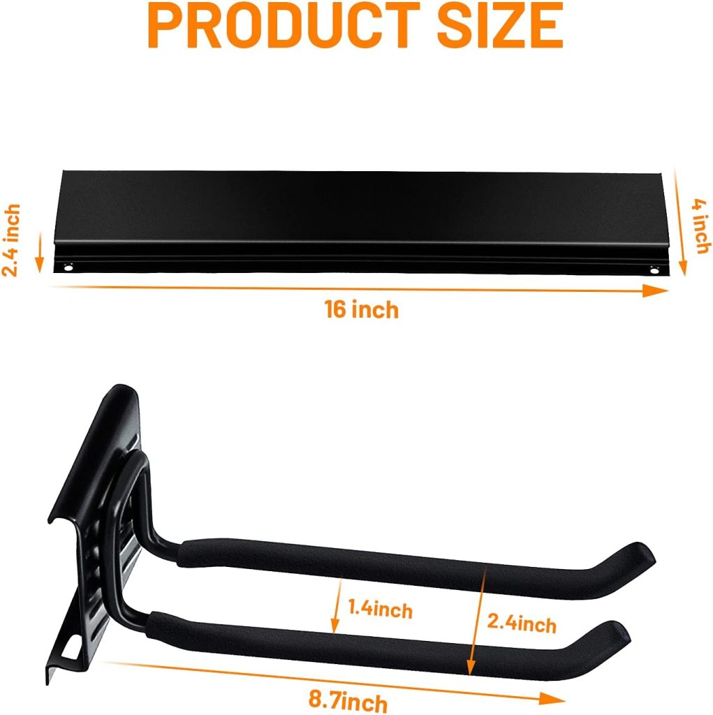 Wallmaster Garage Storage Organization Wall Mount, Garden Tool Rack Organizer Heavy Duty Folding Chair Hangers with 6 Adjustable Hooks 48inch Tracks Max Load 265lb