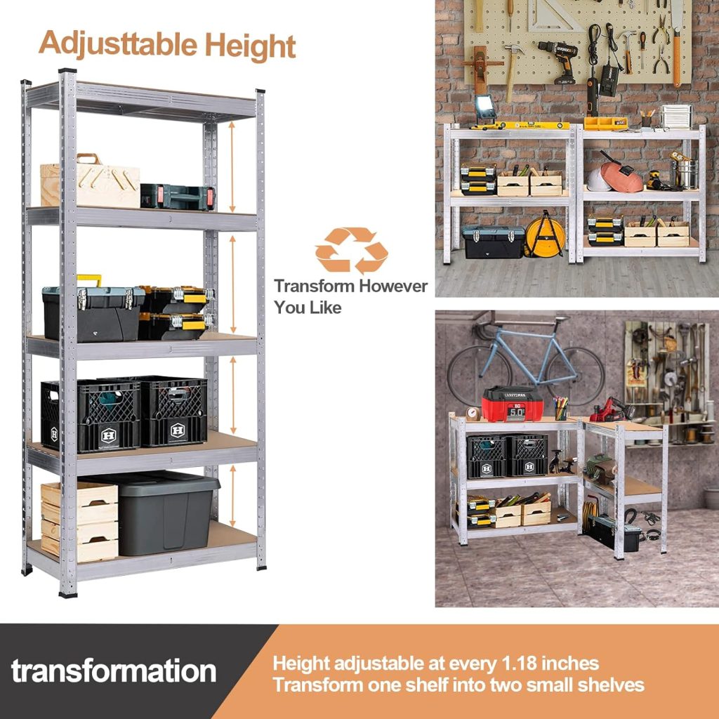5-Tier Adjustable Heavy Duty Garage Shelving for Warehouse Pantry Closet Kitchen,Garage Storage,35.4 W x 15.7 D x 70.8 H (Silver, Large) 5-Tier Adjustable Heavy Duty Garage Shelving for Warehouse Pantry Closet Kitchen,Garage Storage,35.4 W x 15.7 D x 70.8 H (Silver, Large)
