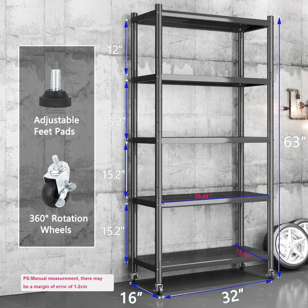 5 Tier Lightweight Metal Storage Shelves, Kitchen Storage Shelves Garage Shelving Unit, Large Capacity Storage Rack, Utility Shelf for Pantry Office Laundry (32 Lx16“ Wx63” H) 5 Tier Lightweight Metal Storage Shelves, Kitchen Storage Shelves Garage Shelving Unit, Large Capacity Storage Rack, Utility Shelf for Pantry Office Laundry (32 Lx16“ Wx63” H)