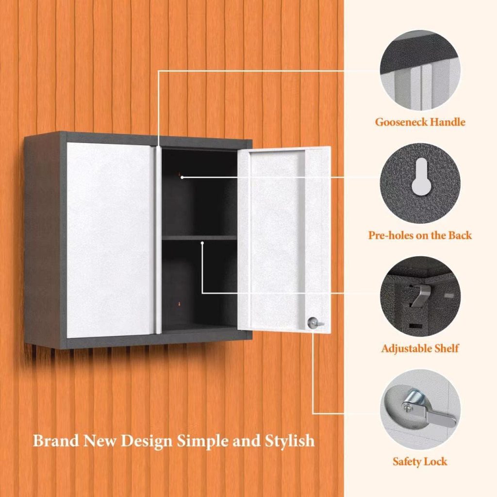 71 Tall Metal Storage Cabinet with Wheels, Rolling Garage Cabinet with Lockable Doors and Adjustable Shelves, Metal Utility Cabinet for Garage and Home, Easy-Assembly