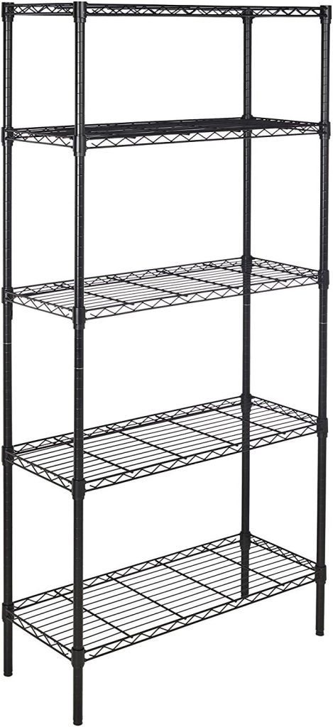 Amazon Basics 5-Shelf Adjustable, Heavy Duty Storage Shelving Unit (350 lbs loading capacity per shelf), Steel Organizer Wire Rack, Black, 36 L x 14 W x 72 H Amazon Basics 5-Shelf Adjustable, Heavy Duty Storage Shelving Unit (350 lbs loading capacity per shelf), Steel Organizer Wire Rack, Black, 36 L x 14 W x 72 H