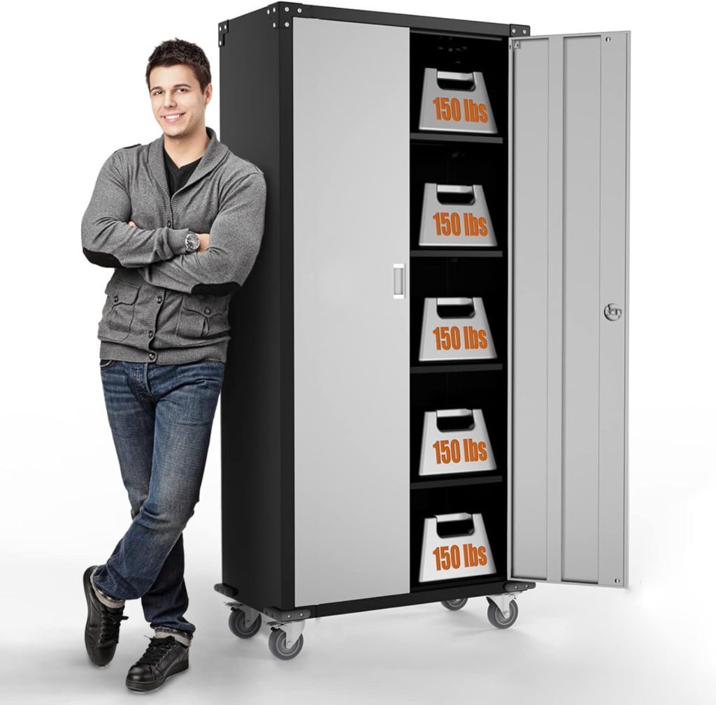 Bonnlo 72 Tall SliverBlack Garage Storage Cabinets with Locking Doors and 4 Adjustable Shelves, Metal Storage Cabinets with Wheels for Garage, Office, Kitchen, LaundryUtility Room, 32W x 16D x 72H Bonnlo 72 Tall SliverBlack Garage Storage Cabinets with Locking Doors and 4 Adjustable Shelves, Metal Storage Cabinets with Wheels for Garage, Office, Kitchen, LaundryUtility Room, 32W x 16D x 72H