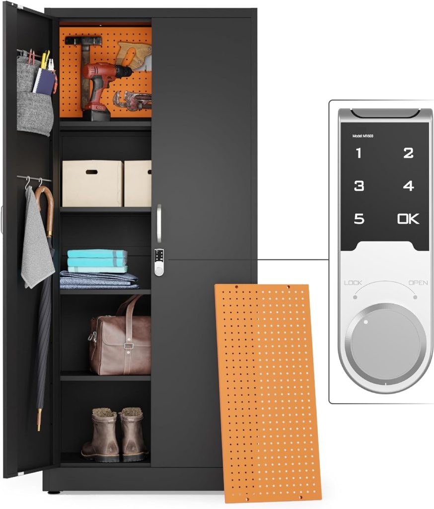 Metal Storage Cabinet with Digital Lock | Garage Storage Cabinet with Doors and 5 Adjustable Shelves | Pegboard | 71 Lockable Tool Cabinet | Heavy-Duty Utility Metal Cabinets (Black) Metal Storage Cabinet with Digital Lock | Garage Storage Cabinet with Doors and 5 Adjustable Shelves | Pegboard | 71 Lockable Tool Cabinet | Heavy-Duty Utility Metal Cabinets (Black)