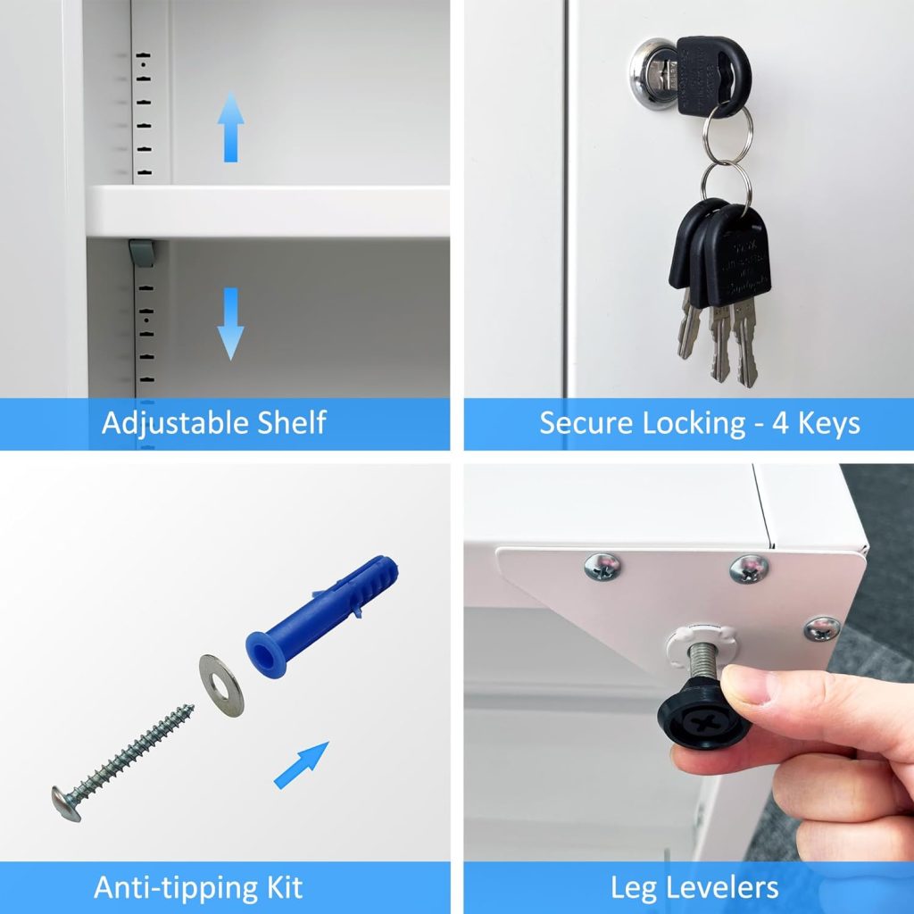 Metal Storage Cabinet with Locking Doors and 2 Adjustable Shelves, Small Lockable Storage Cabinet for Home Office Garage (White) Metal Storage Cabinet with Locking Doors and 2 Adjustable Shelves, Small Lockable Storage Cabinet for Home Office Garage (White)