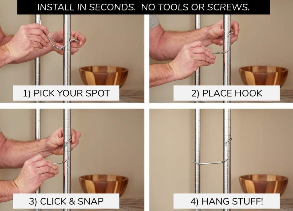 Shelf Pole Hooks 5-Pack | Chrome Multi-Use C-Hook | Best Solution for Garage Shelving Storage Organization | Use with Metal or Wire Shelves and Racks | Heavy Duty, Easy Installation Shelf Pole Hooks 5-Pack | Chrome Multi-Use C-Hook | Best Solution for Garage Shelving Storage Organization | Use with Metal or Wire Shelves and Racks | Heavy Duty, Easy Installation