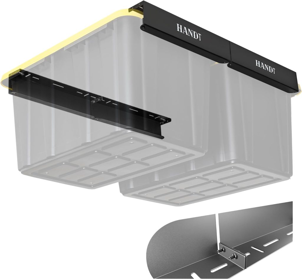 Overhead Garage Storage Rack, Ceiling Racks, Bin Organization System, Heavy Duty Metal Rack for Container, Supports Most Bins (Black, 4 Sets) Overhead Garage Storage Rack, Ceiling Racks, Bin Organization System, Heavy Duty Metal Rack for Container, Supports Most Bins (Black, 4 Sets)