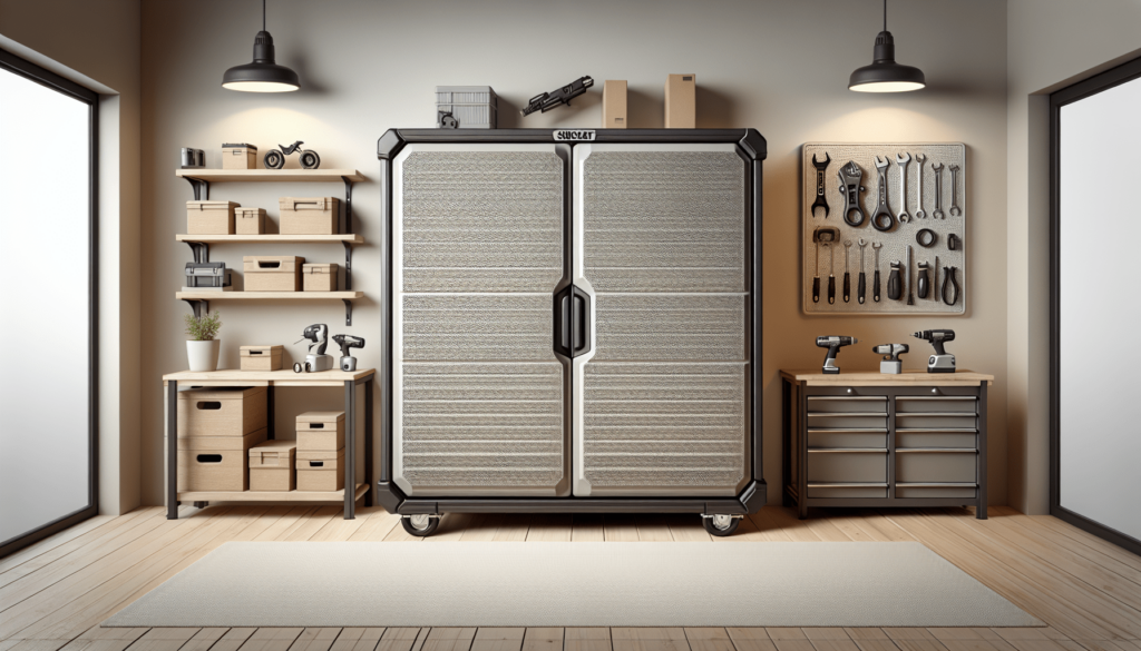 Suncast Base Storage Cabinet, Heavy-Duty Resin Multi-Wall Storage with Shelves, 9 Cubic Feet Capacity, Platinum Metallic/Slate Suncast Base Storage Cabinet, Heavy-Duty Resin Multi-Wall Storage with Shelves, 9 Cubic Feet Capacity, Platinum Metallic/Slate